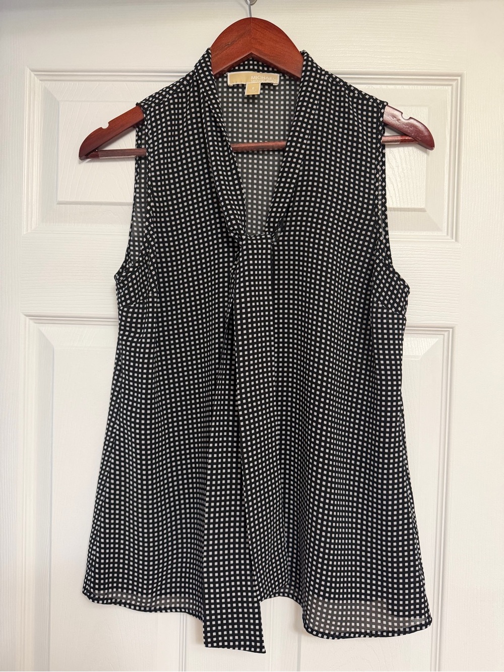 Michael Kors Black & White Polka Dot Sleeveless Tie-Neck Camisole